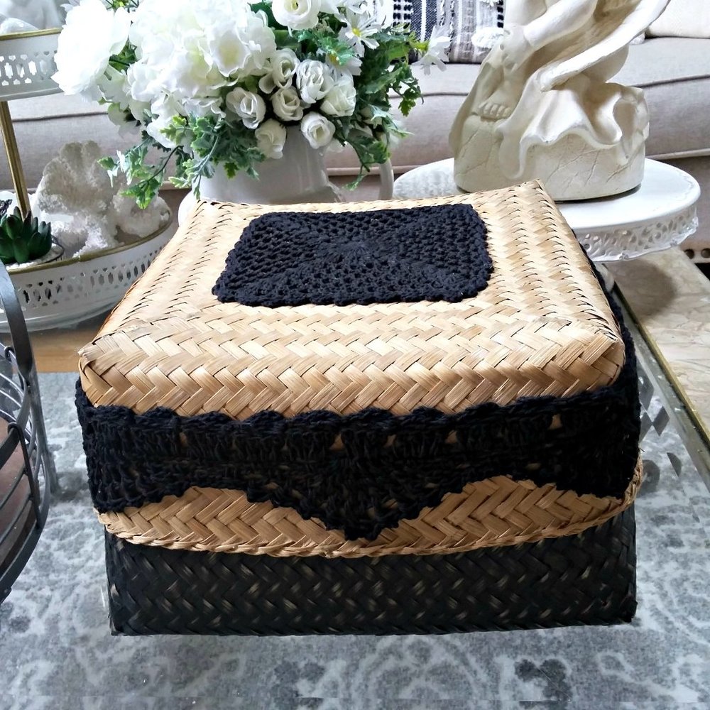NEW! BOHO Farmhouse DECORATIVE Woven STORAGE BOX